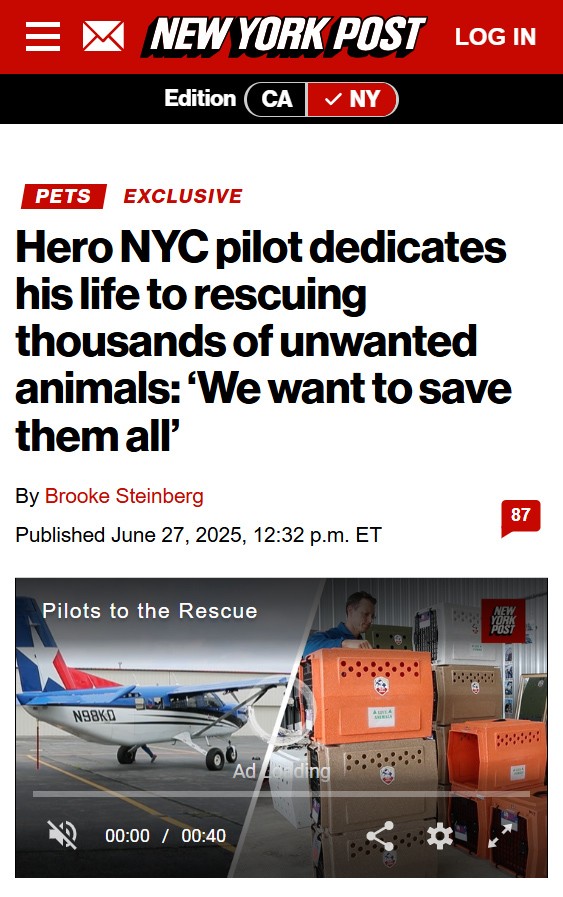 Pilots to the Rescue featured in New York Post