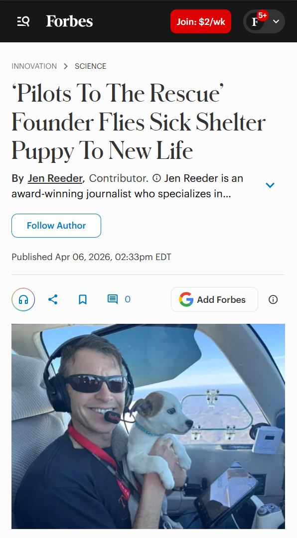 Pilots to the Rescue featured in Forbes
